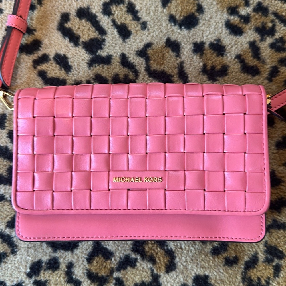 Michael Kors Jet Set Small Woven Pink Crossbody Bag